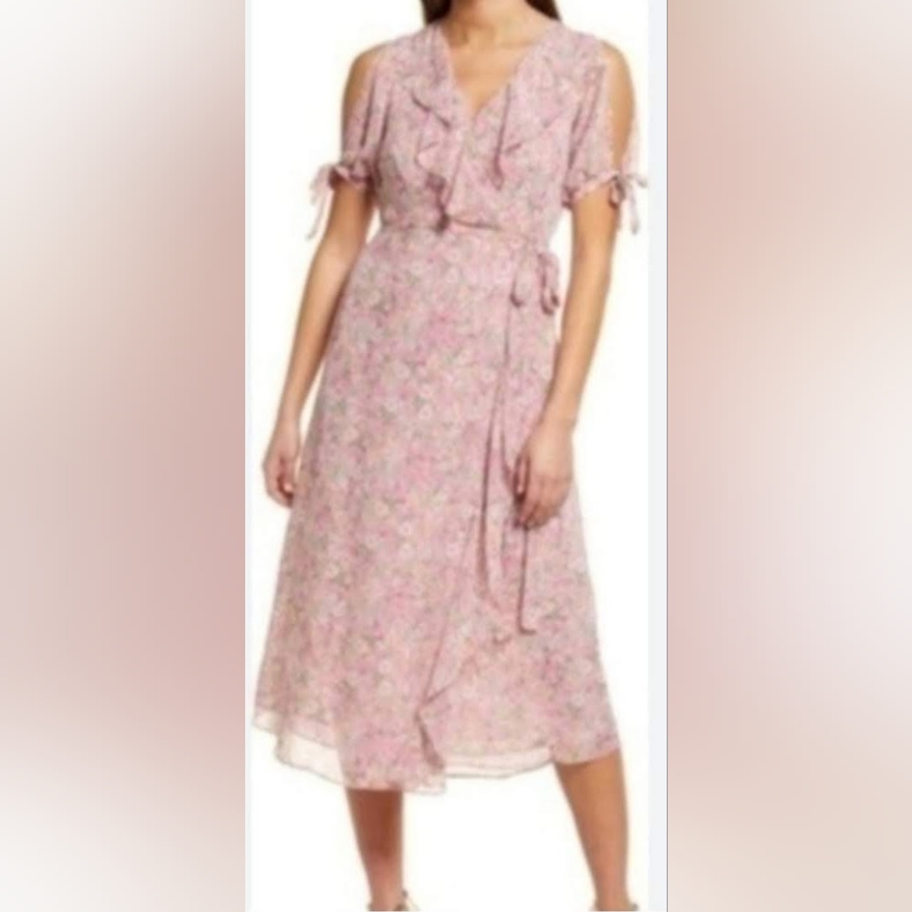 NWT!Floret Studios Ruffle Side Tie Floral Women's Midi Dress L(fits Like Medium) - Picture 15 of 16